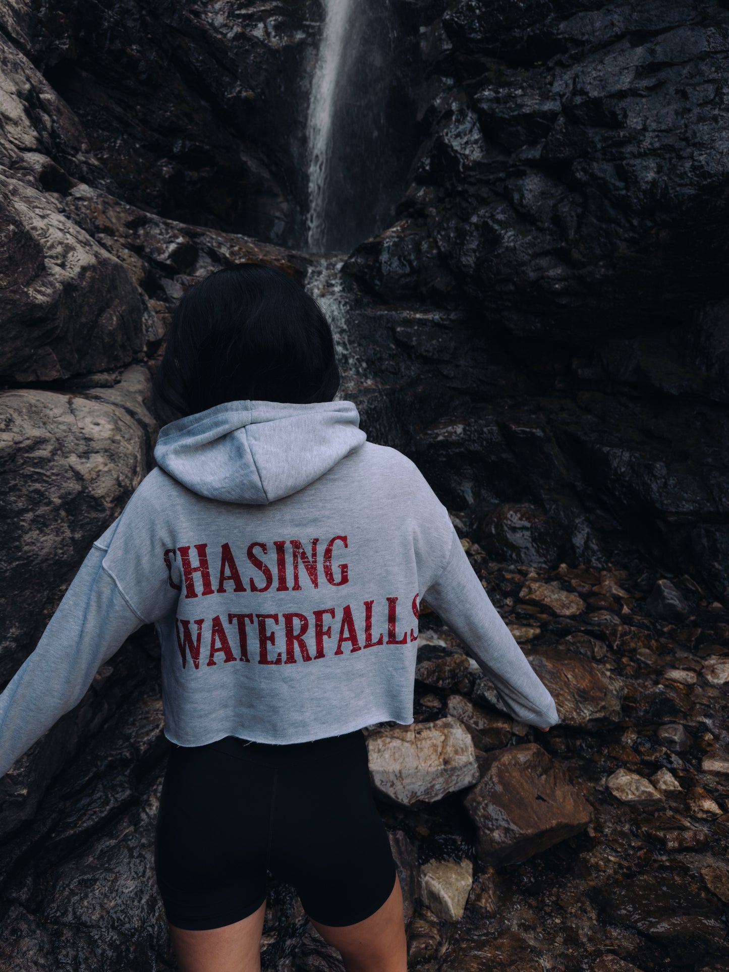 Gray Cropped "Chasing Waterfalls" Sweatshirt