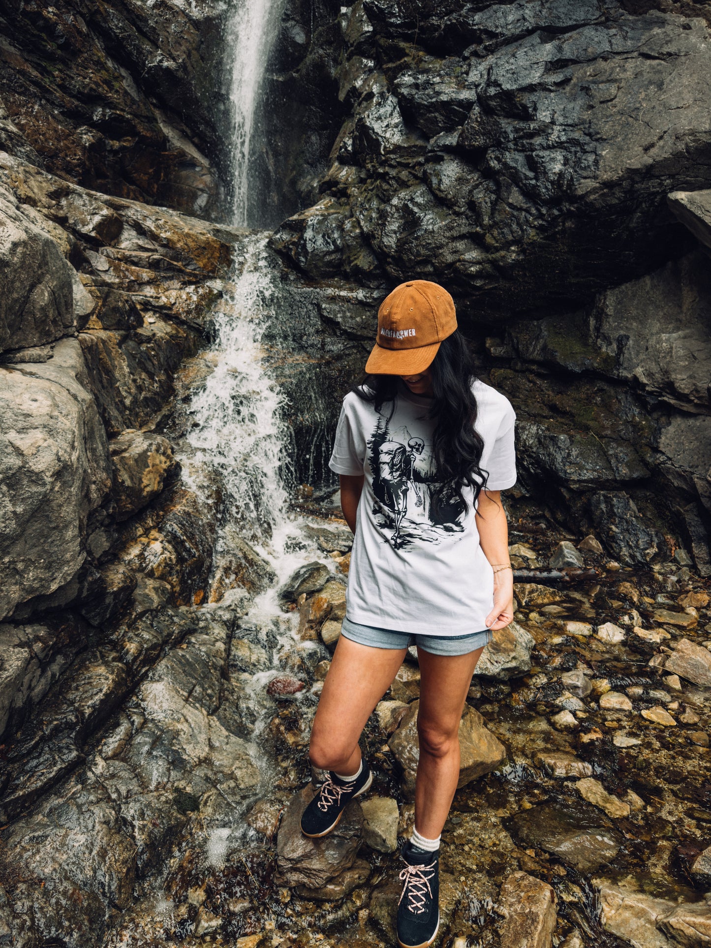 White Hiking Skeleton Drop-shoulder Tee