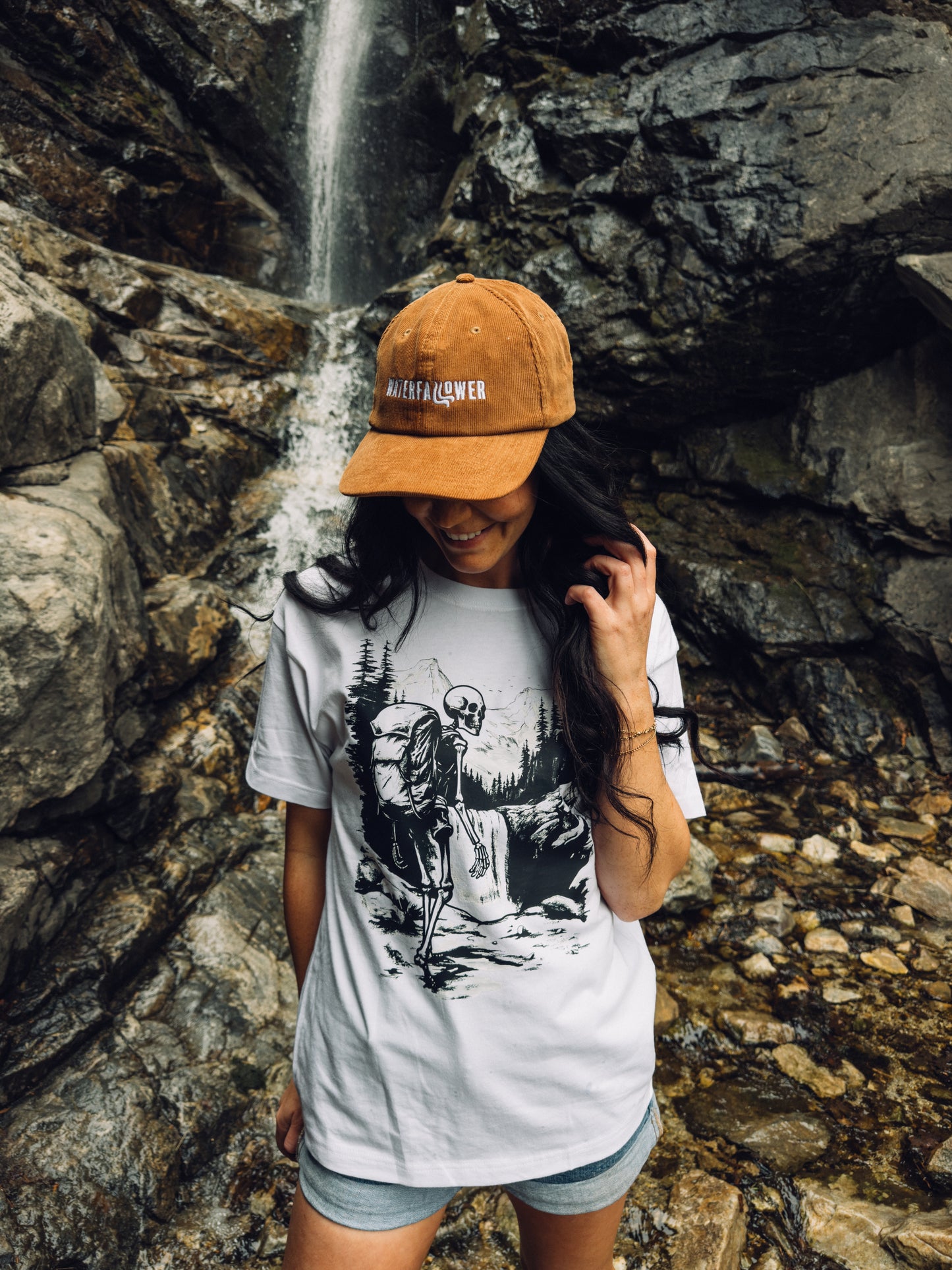 White Hiking Skeleton Drop-shoulder Tee