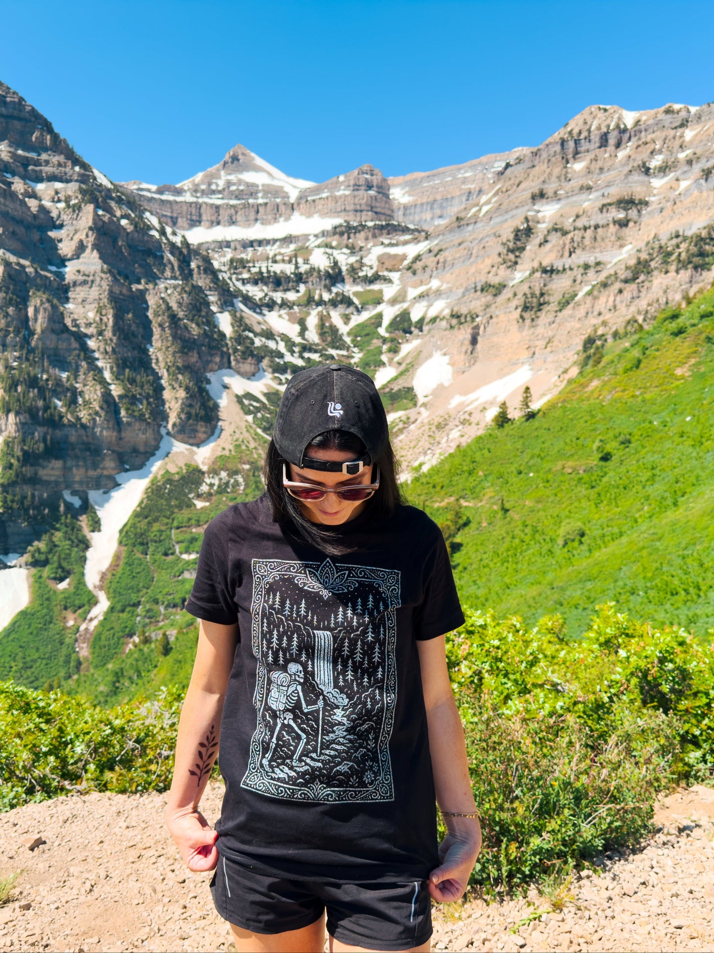 Black Hiking Skeleton Tee