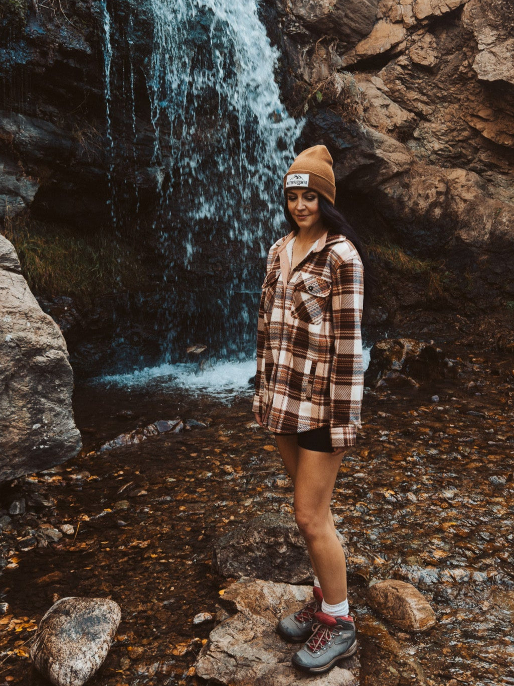 Caramel Beanie with white Waterfallower Patch