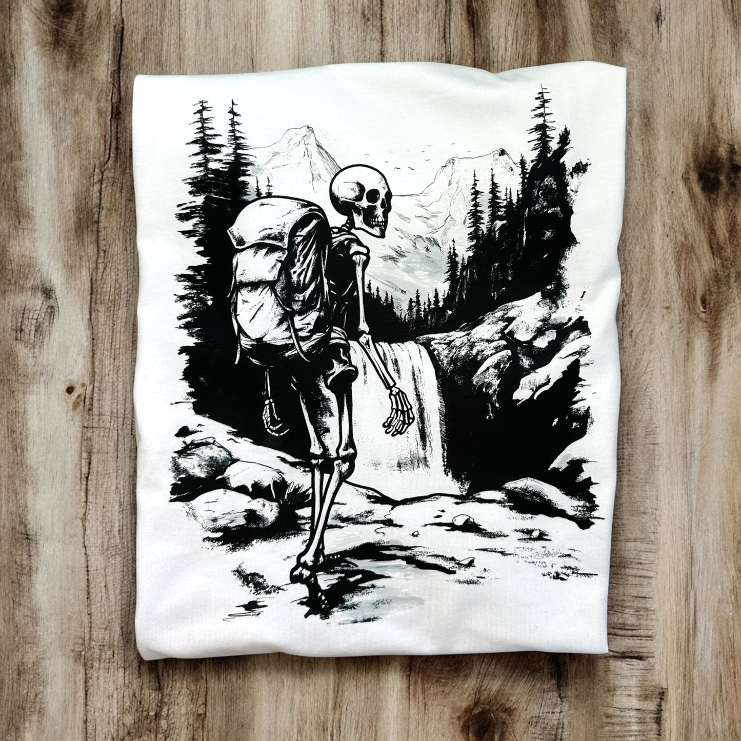 White Hiking Skeleton Drop-shoulder Tee