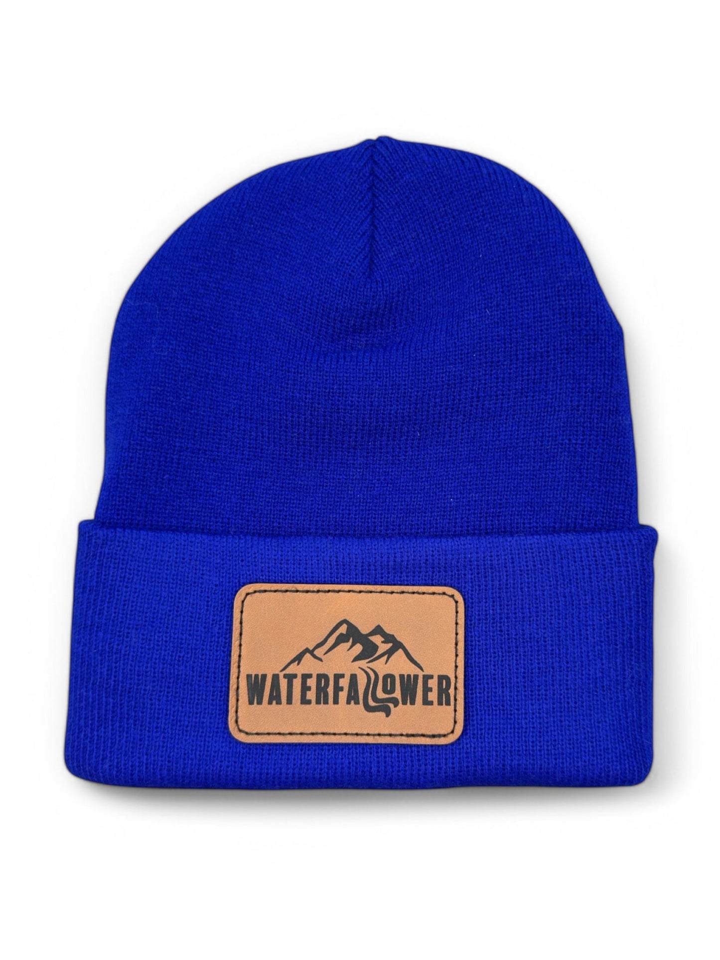 Blue Beanie with Waterfallower Leather Patch