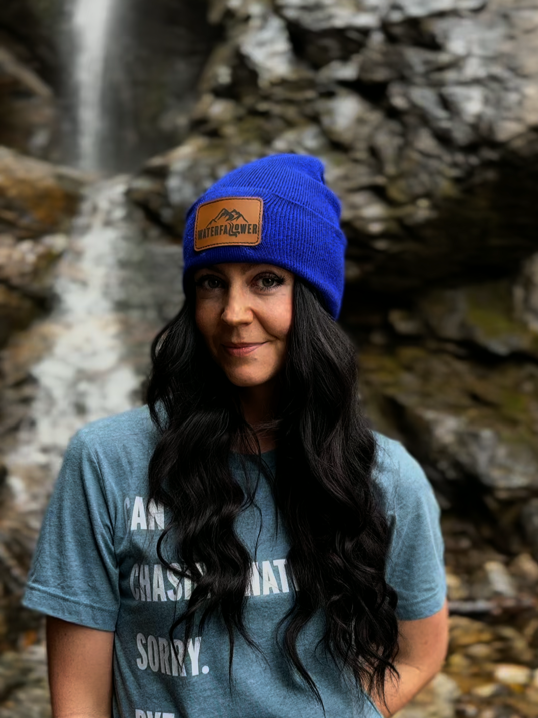 Royal Blue Beanie with Waterfallower Leather Patch