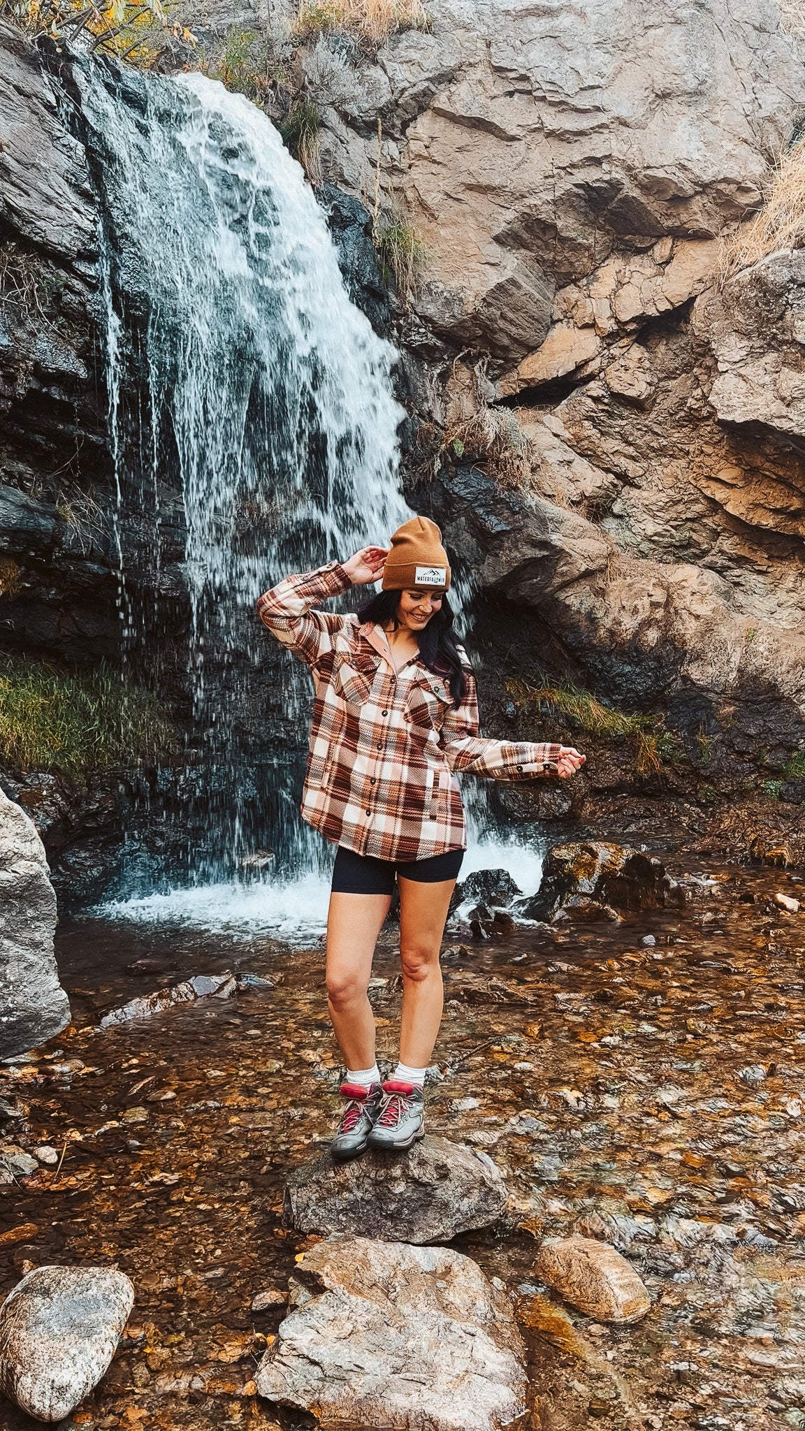 Caramel Beanie with white Waterfallower Patch