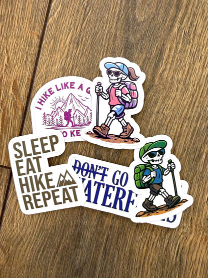 Hiking Skeleton Girl Sticker - Waterfallower - Sticker