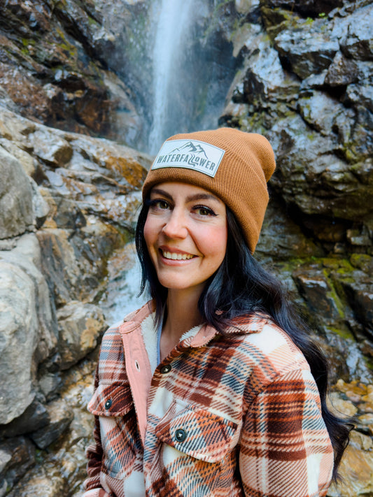 Caramel Beanie with white Waterfallower Patch