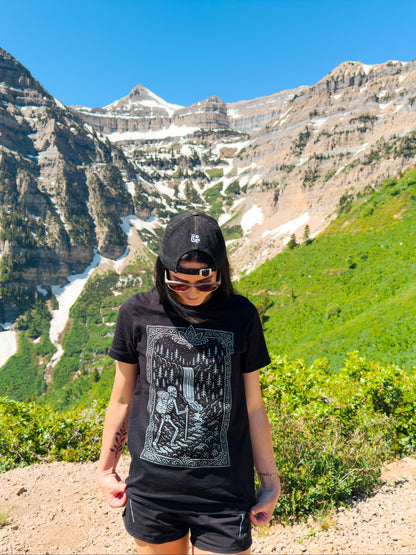 Black Hiking Skeleton Tee