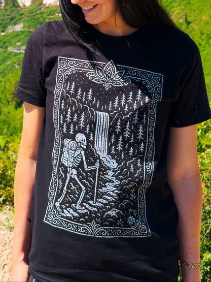 Black Hiking Skeleton Tee