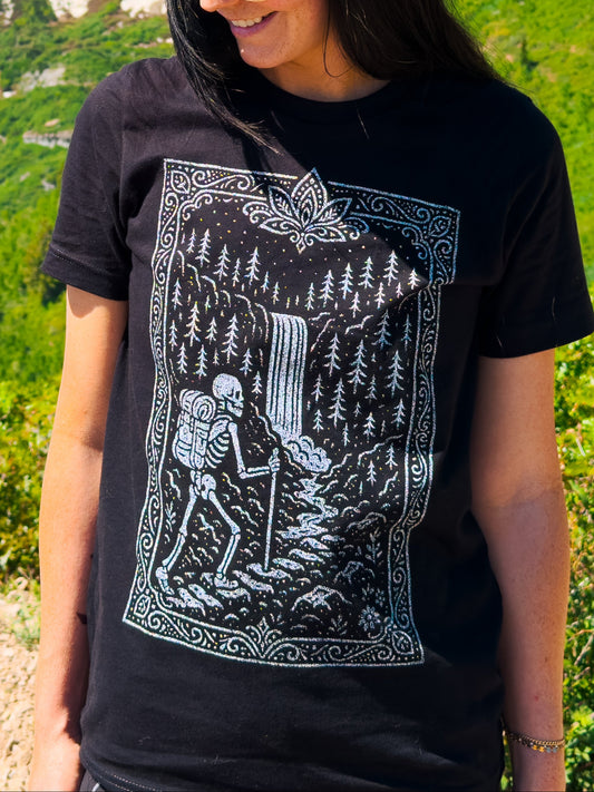 Black Hiking Skeleton Tee
