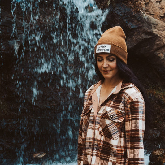 Caramel Beanie with white Waterfallower Patch