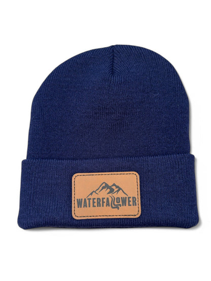 Blue Beanie with Waterfallower Leather Patch