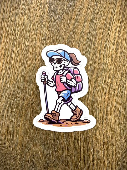 Hiking Skeleton Girl Sticker - Waterfallower - Sticker